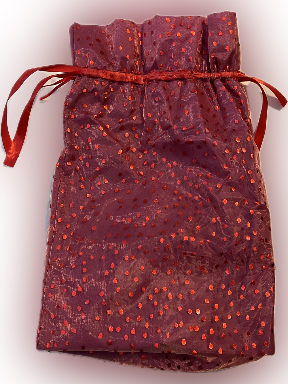 🍄 Extra Tall Red Sheer Metallic Polka Dot Cinch Gift Bag Holiday Present